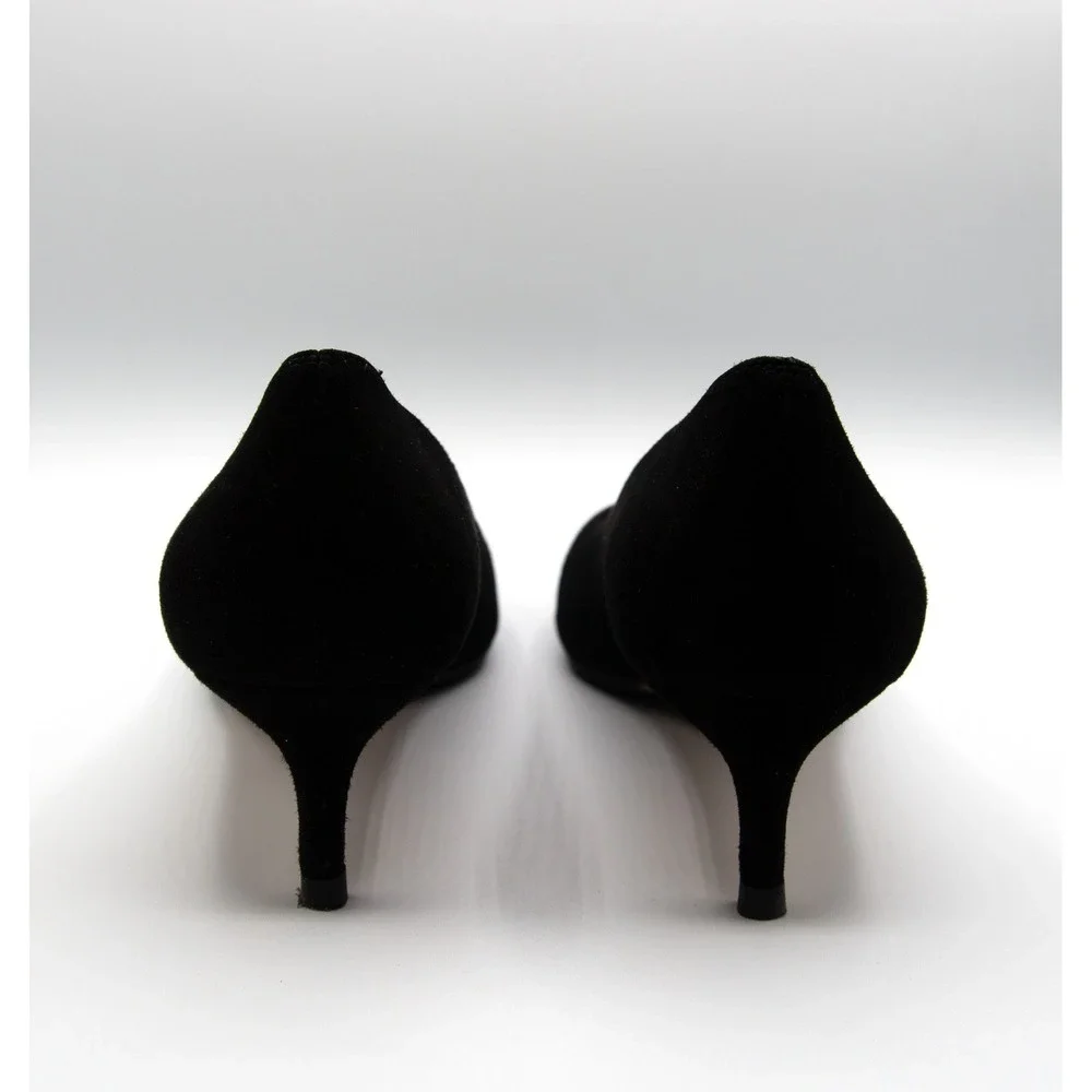 Stuart Weitzman Leigh 45 Black Suede Pointed‎ Toe Kitten Heel Pumps 6M